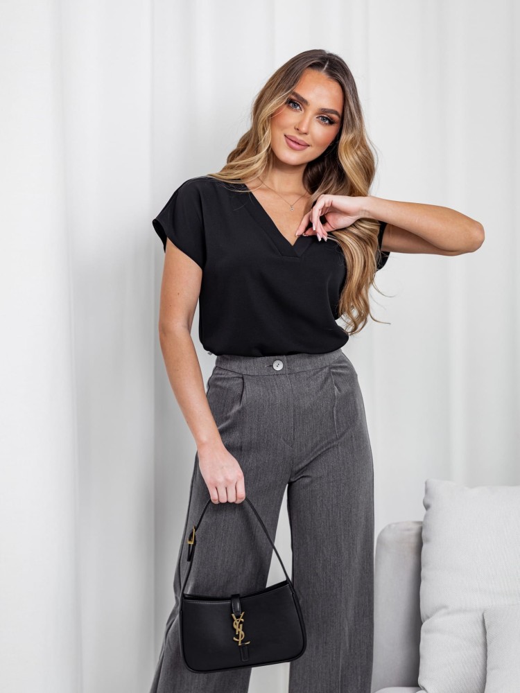Elegancka bluzka damska CLAIRE w serek - czarna