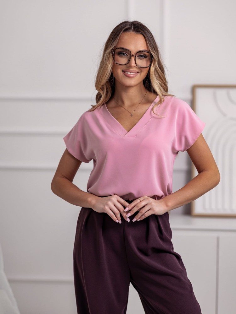 Elegancka bluzka damska CLAIRE w serek - różowa